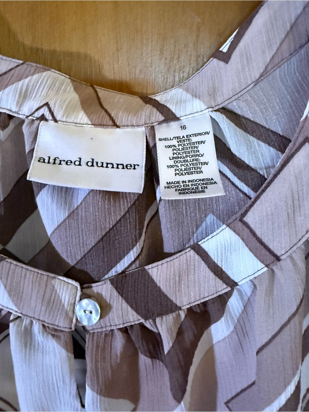 Alfred Dunner Brown & Cream Geometric Peplum Blouse - Picture 2 of 4